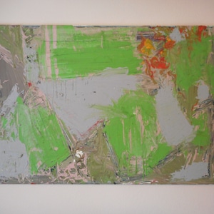 Color Block Abstract Mixed Media Landscape Mid Century Original Oil Painting