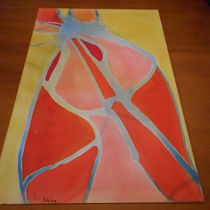 1975 Abstract Watercolor &quot;Lady Bug&quot;By Virginia Rogers Carmel Ca. Mid Century Original Artwork
