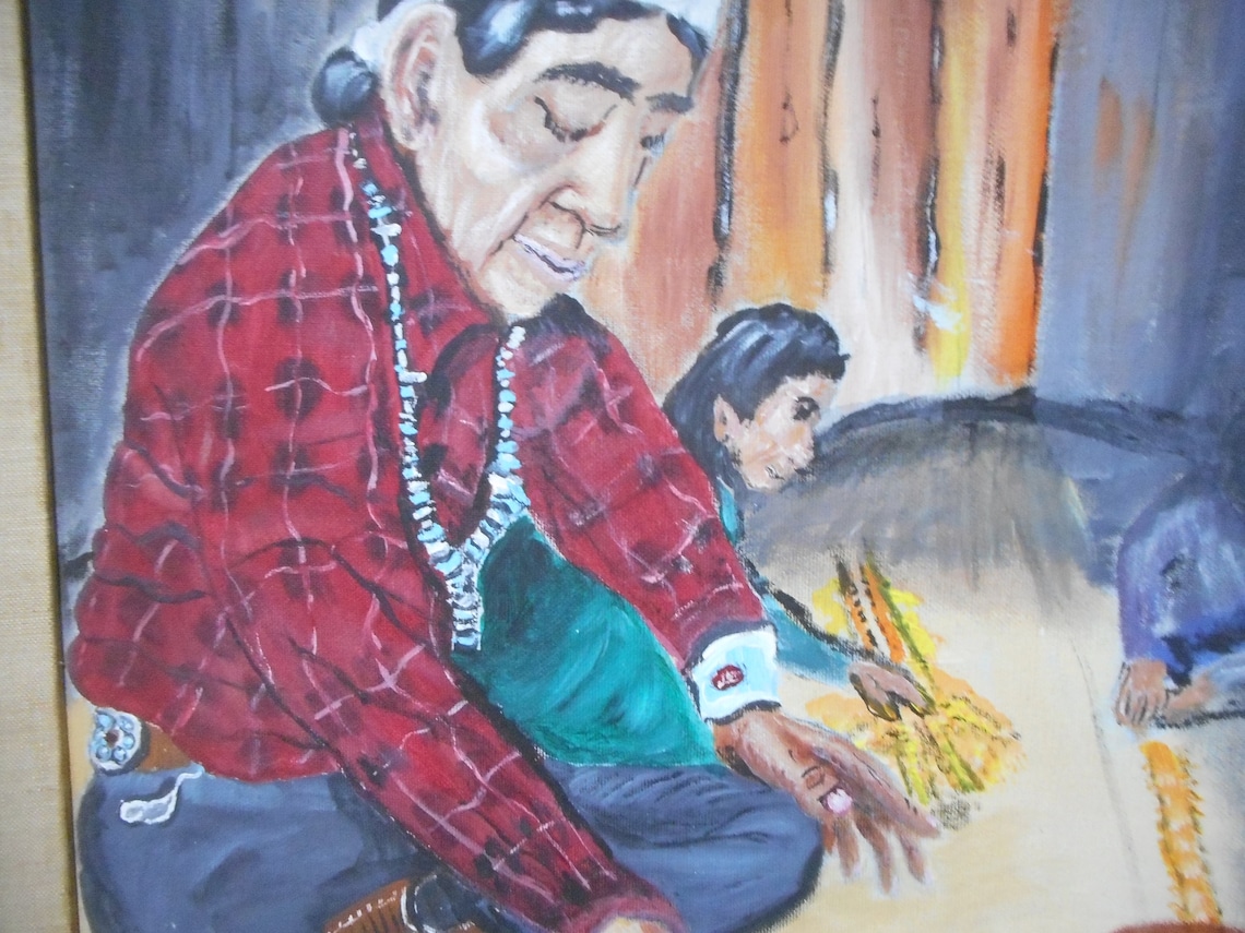 Vintage Native American Elder Teaching Navajo Sand Art to Next ...
