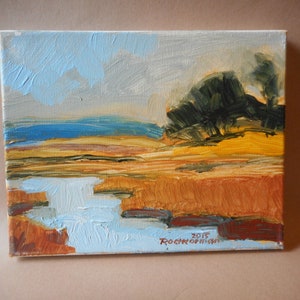 California Plein Air Impressionist Serene Pasture and River Sunny Day By Rod Norman Original Acrylic Painting