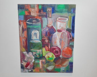 Still Life Impressionist Bottles Oil Painting