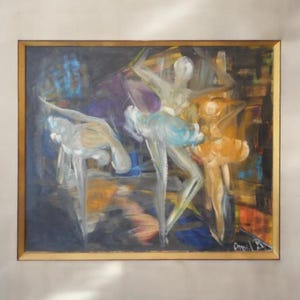Ballerina Practice Abstract Style Mid Century Original Oil Painting