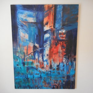 Vintage Abstract Cityscape Oil Painting: Unframed Canvas Art (40Hx30W)