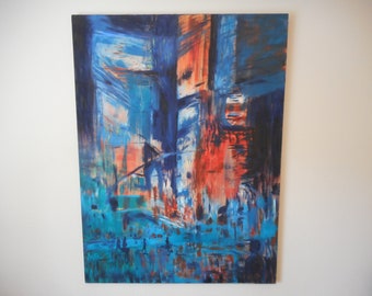 Modern Abstract Cityscape  Beautiful Original Framed Oil Painting on canvas 40HX 30W By B.B.