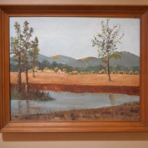 California Plein Air Serene River and Farm Landscape Original Oil Painting