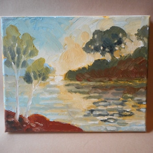 California Plein Air Impressionist Landscape River at Sunset By Rod Norman Original Acrylic Painting