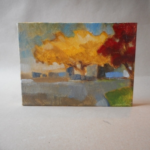 California Plein Air Impressionist Mid Century Building and Trees  By Rod Norman Original Acrylic Painting