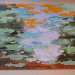 California Plein Air Serene Reflecting Pond in the Manner of Monet Landscape By Rod Norman Original Acrylic Painting