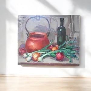 Kitchen Food Still Life Mid Century Original Oil Painting