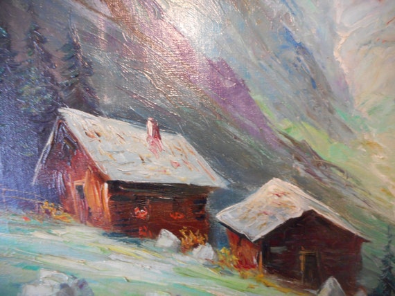 Cabins In Mountains Mid Century Modern Beautiful Original Oil Etsy