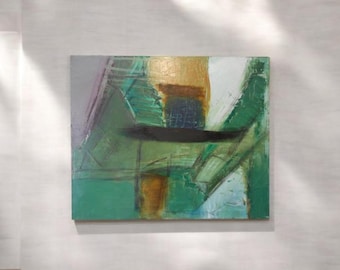 Abstract Geometric Oil Painting: Mid-Century Modern Green Canvas Art Michael McGinnis (24x30)