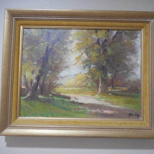 The Wooded Path Mid Century Modern Beautiful Original Oil Painting