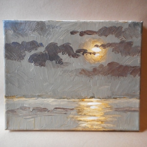 California Plein Air Impressionist Moonlit Sea By Rod Norman Original Acrylic Painting