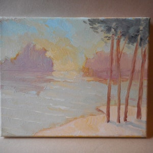California Plein Air Impressionist Pastural Purple Sea Side  By Rod Norman Original Acrylic Painting