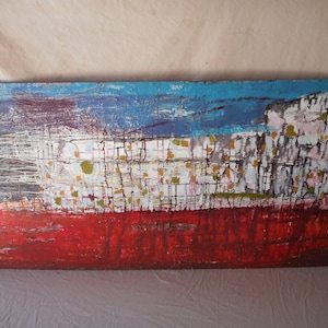 Red White and Blue Abstract Mid Century Original Oil Painting McGinnis