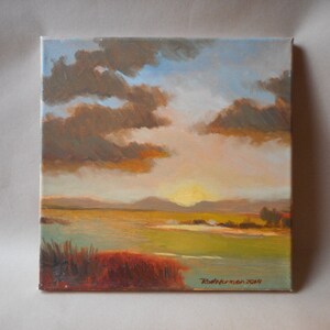 California Plein Air Impressionist Sunset On the River nad Ocean Shoreline By Rod Norman Original Acrylic Painting
