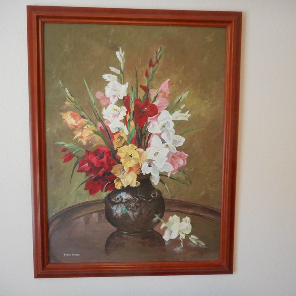 Gladiola Bouquet  Mid Century Beautiful Original Oil Painting on Board 26H X 21W By Linda Farrer