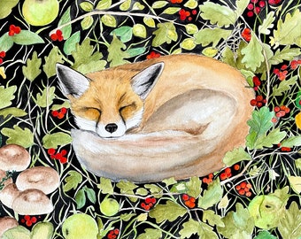 Postcard sleeping Fox