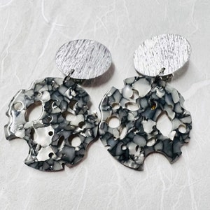 Clip-on, Grey Swiss Holes Acrylic and Silver Aluminum Earrings image 4