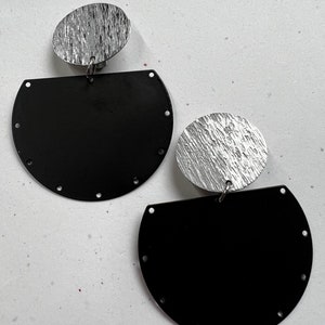Clip-on Black Plated Brass with Holes and Textured Aluminum Earrings