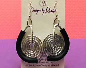 Aluminum Rubber Swirl Earrings: Sterling Silver Ear Wire