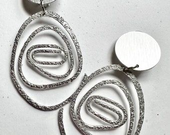 Clip-on Pierced Perforated Textured Silver Open Swirl Earrings