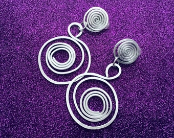 Clip on Spiral Swirl Aluminum Earrings, Hoop Earrings, Graduation Gift Idea, Gift for Her