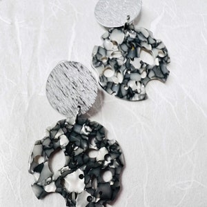 Clip-on, Grey Swiss Holes Acrylic and Silver Aluminum Earrings image 6