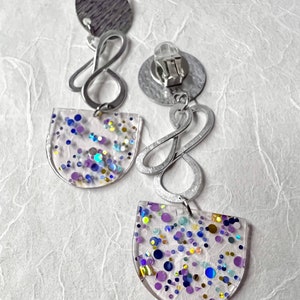 Clip-on Aluminum Swirl and Acrylic Sequin Earrings