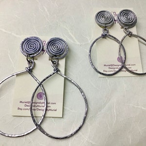 Reserved for Etsy Design Award 2023 Available for Purchase Clip-on Aluminum Textured Teardrop Hoop Earrings image 6