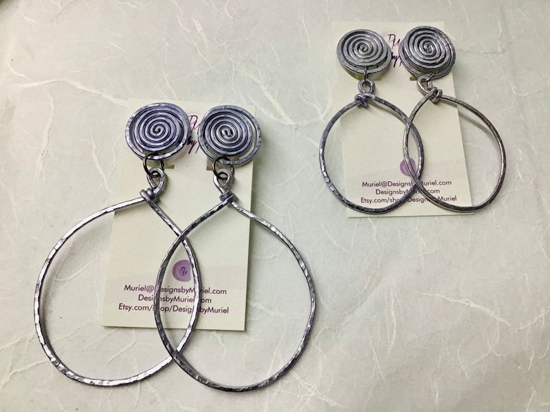 Reserved for Etsy Design Award 2023 Available for Purchase Clip-on Aluminum Textured Teardrop Hoop Earrings image 6