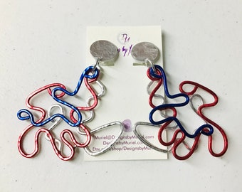 Clip Red Silver and Blue Trio Aluminum Twisted Sister Earrings