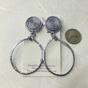 Reserved for Etsy Design Award 2023 Available for Purchase Clip-on Aluminum Textured Teardrop Hoop Earrings image 7