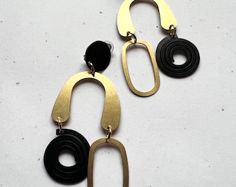 Clip-on Brass and Aluminum Asymmetrical Earrings