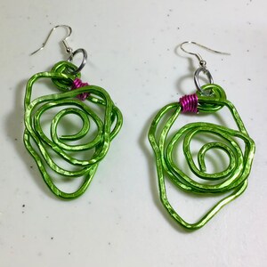 Aluminum Hammered Wire Freeform Earrings, AKA Earrings, Pink and Green, AKA Gifts, Gift for Her, Graduation Gift Idea image 2