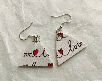 Petite Love and Hearts, Red, Black And White, PU leather Earrings, Valentine’s Day, Mother’s Day Gift Idea