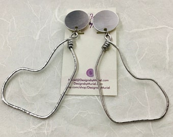 Clip-on Large Freeform Aluminum Textured Earrings, Gift for Her, Graduation Gift Idea