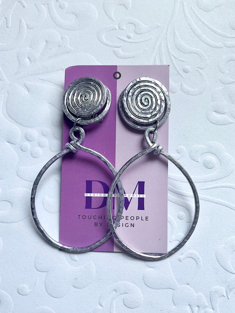 Reserved for Etsy Design Award 2023 Available for Purchase Clip-on Aluminum Textured Teardrop Hoop Earrings image 4