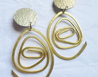 Clip-on Pierced Textured, Flat Hammered, Gold Open Swirl Open End Circle Earrings
