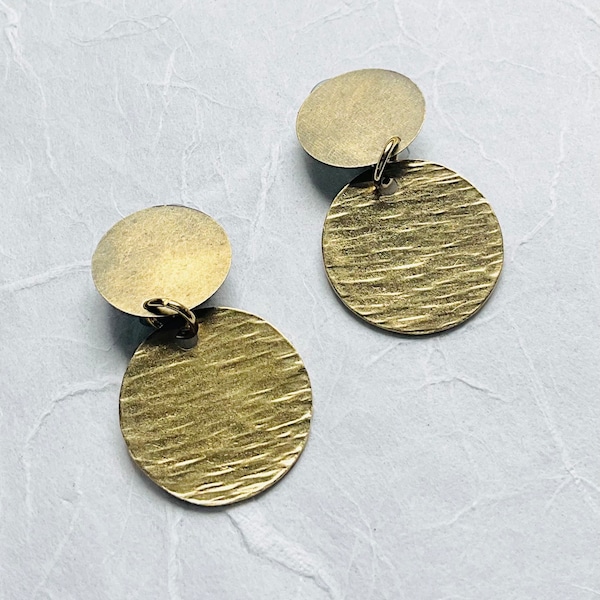 Clip-on Small Round Textured Brass Earrings