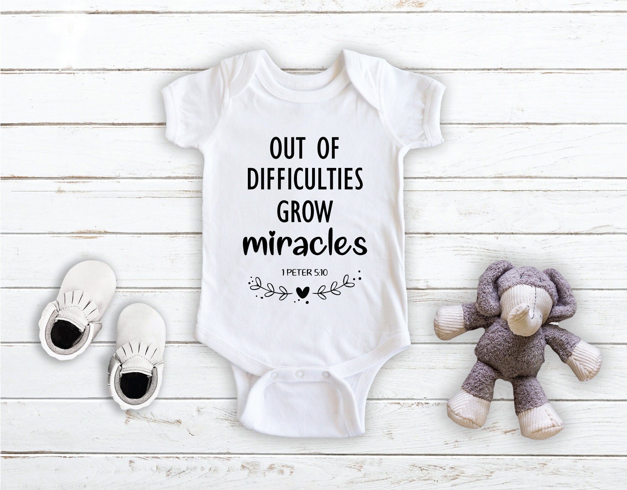 Out Of Difficulties Grow Miracles Bible verse Baby Bodysuit Out Of Difficulties Grow Miracles Bible verse Baby Bodysuit