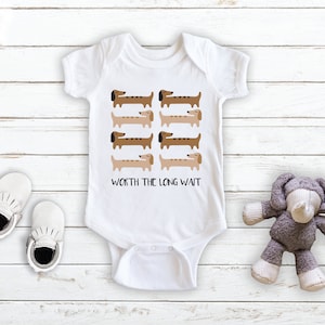 Worth The Long Wait - Dachshund Dog - Baby Bodysuit - Unisex Clothing - Baby Boy - Baby Girl - Pregnancy Reveal