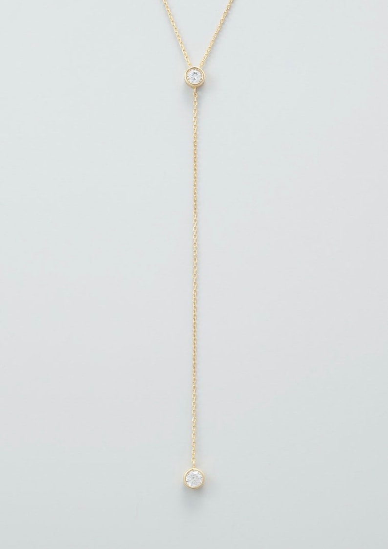 Dainty 14K Gold Lariat Necklace Y Necklace Sterling Silver Etsy