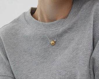 Sterling Silver Ball Necklace, Mixed Metal Gold Silver Necklace, Simple Ball Charm Necklace, Minimalist Ball Pendant Necklace, 2B