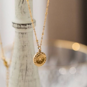Gold North Star Necklace, Gold Coin Necklace, Layered coin necklace, Small coin necklace, Necklace for Women, Gift for Her
