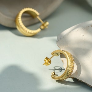 Dainty Double Layer Gold Hoop, Simple Gold Hoop, Delicate Pave Gold Hoop, Statement Earrings image 3