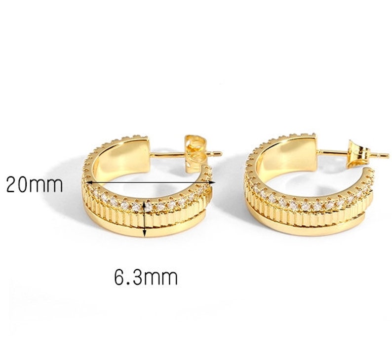 Dainty Double Layer Gold Hoop, Simple Gold Hoop, Delicate Pave Gold Hoop, Statement Earrings image 6