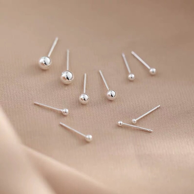 Ball Studs 925 Sterling Zilver, Tiny Gold Ball Studs, Sierlijke zwarte bal studs, eenvoudige zilveren stud oorbel, cadeau voor haar, kleine oorbel afbeelding 8