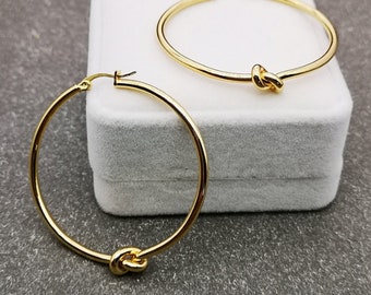 Large Knot Hoop Earring, 18K Gold big hoops, Simple Silver Knot hoops, modern gold hoops, minimalist Knot hoops, gift for her