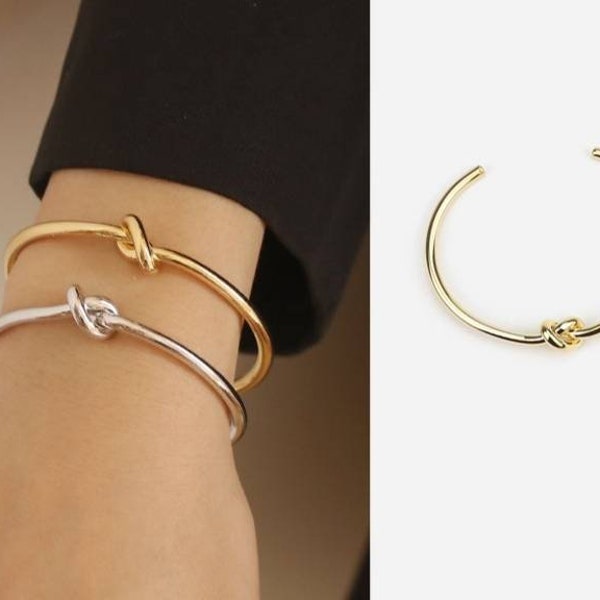 Gold Knoten Armreif | Liebe Knoten Verstellbares Armband | goldfarbene Knoten-Manschette | Einzelknoten Armreif | Einfacher Armreif |Brautjungfern Geschenk